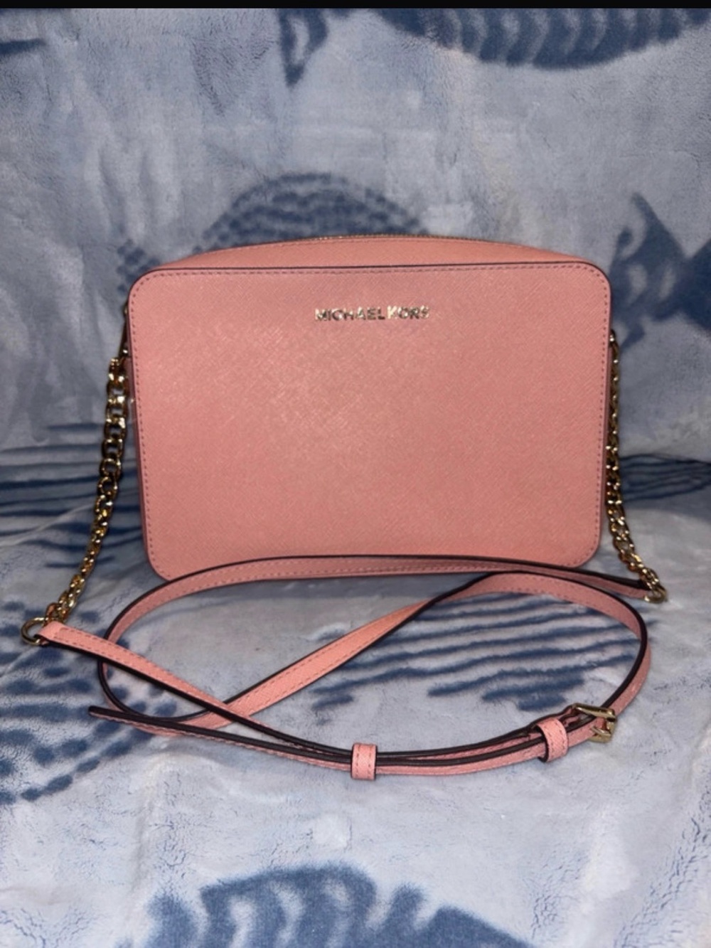 Michael Kors Rose Pink Saffiano Crossbody with Gold Chain